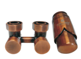 Schlosser zestaw armatury przyłączeniowej exclusive kątowy antyczna miedź -  3/4 x M22x1,5 - 2 szt. Nypel 1/2 x 3/4 - 601000036