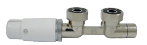 Schlosser zestaw Mini Duo-Plex  figura kątowa, lewa  - niklowany - 2 szt. Nypel 1/2 x 3/4 - 606200011